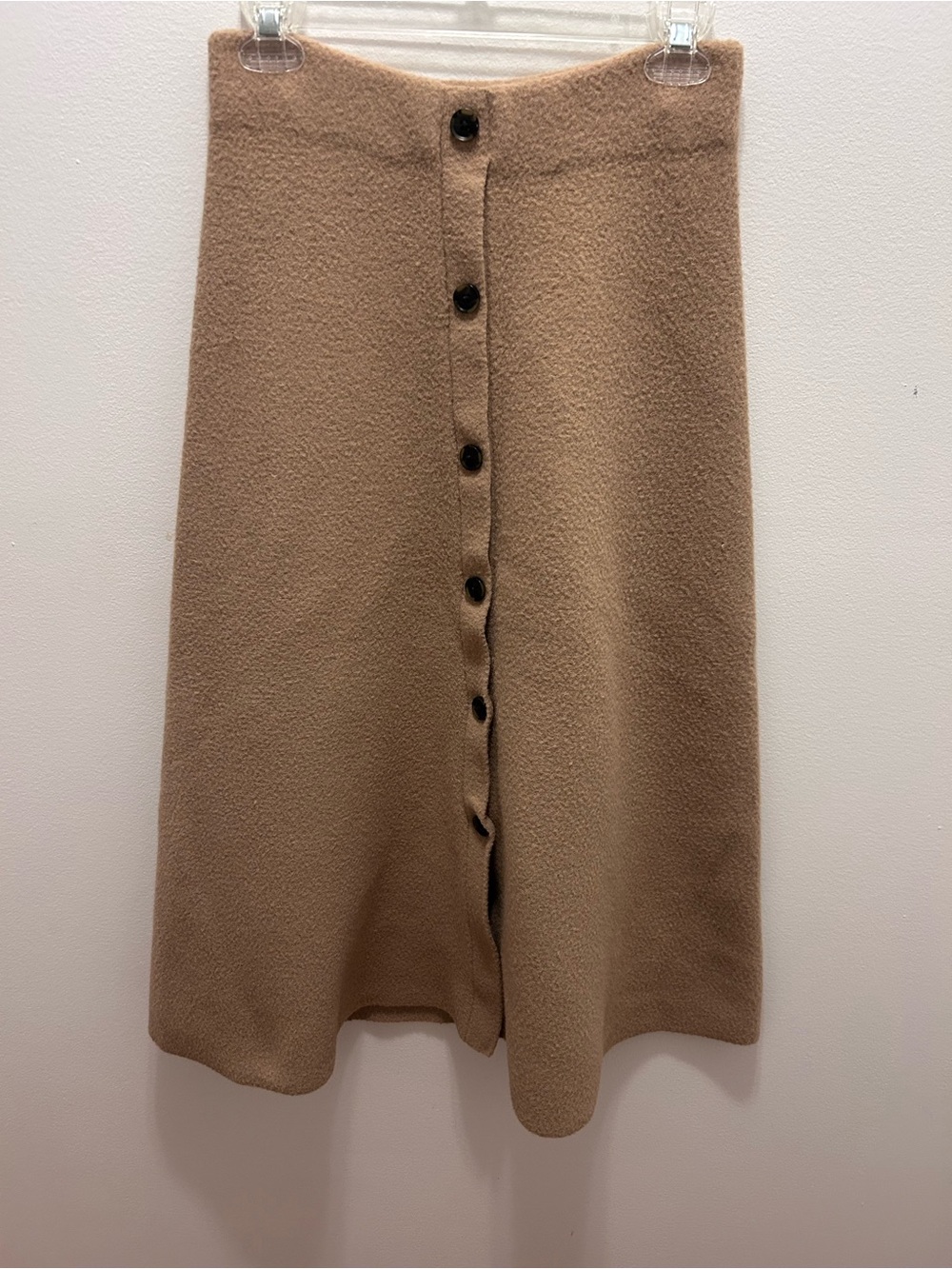 Anne Klein Pull On Button-Front Camel knit Caramel Brown A-Line Midi Skirt